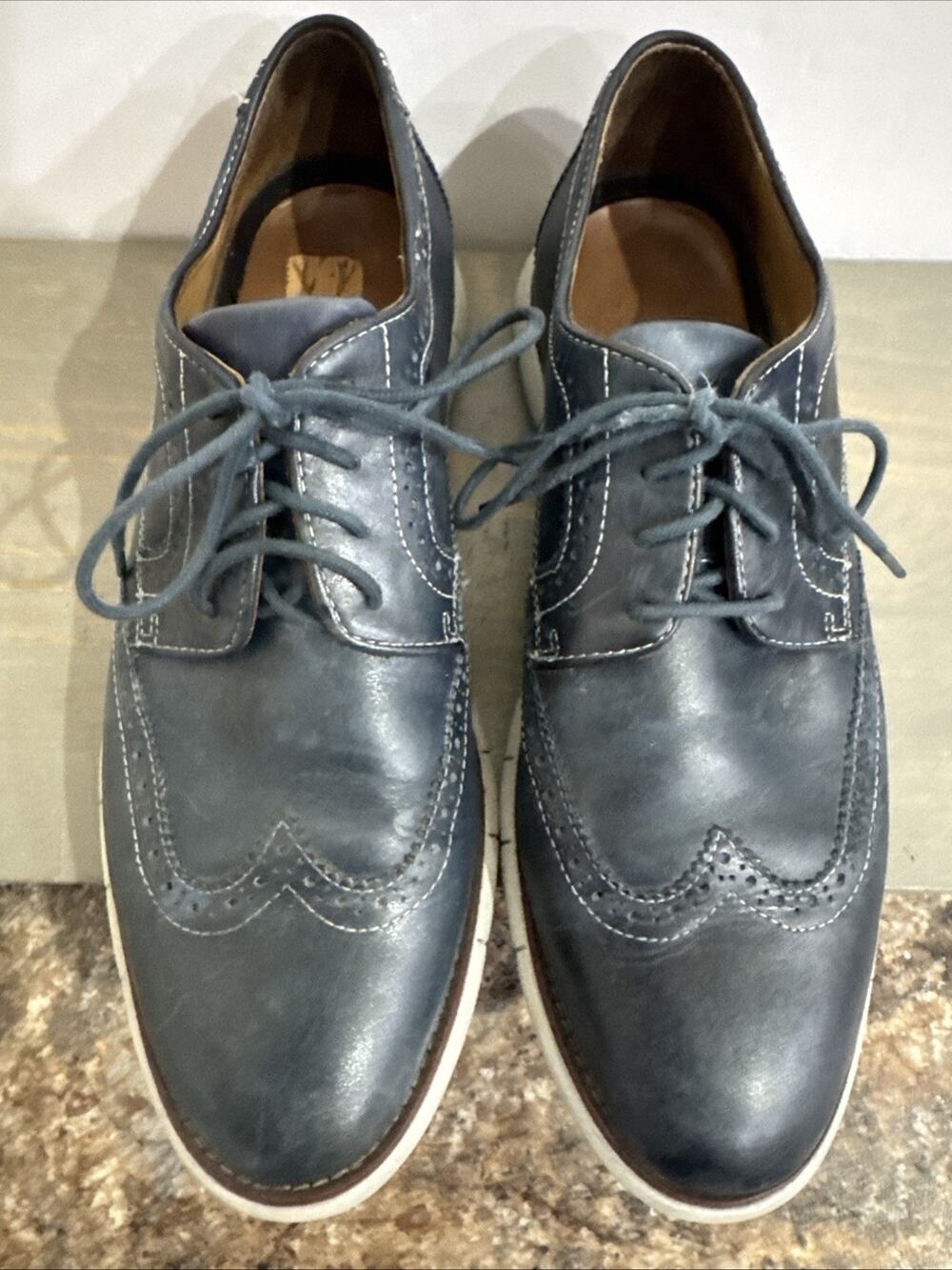 Johnston & Murphy Shoes Mens Sz 10.5 Memory Foam Navy Leather Wingtip 20-8369